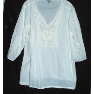 J Jill White Tunic Top Womens 2X Cotton Embroidered White Beachy Boho Peasant
